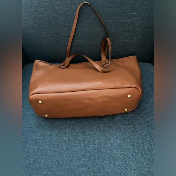 Lauren Ralph Lauren Gorgeous Camel Brown Canvas Leather Medium Shoulder Tote Bag - Picture 10 of 16